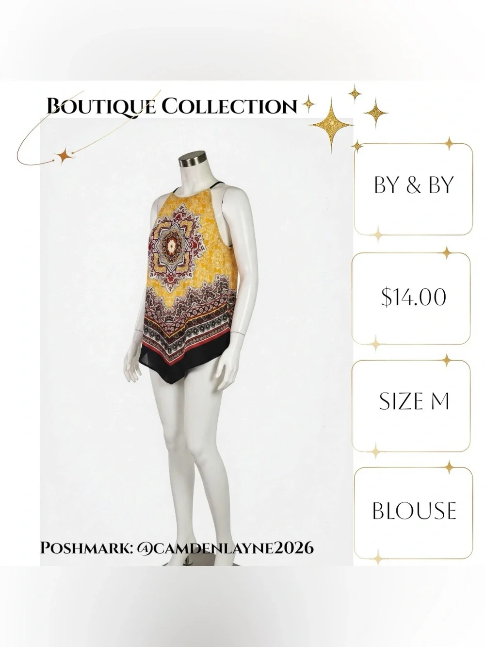 by & by Yellow Printed Halter-Style Scarf Hem Camisole - Picture 5 of 7